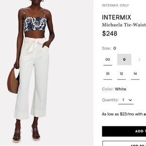 Intermix | Michaela Cropped High-Rise & Belted Pant in Ivory Size 4 NWOT